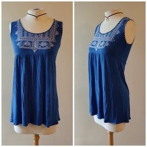 Premise | Blue White Embroidered Tank Top